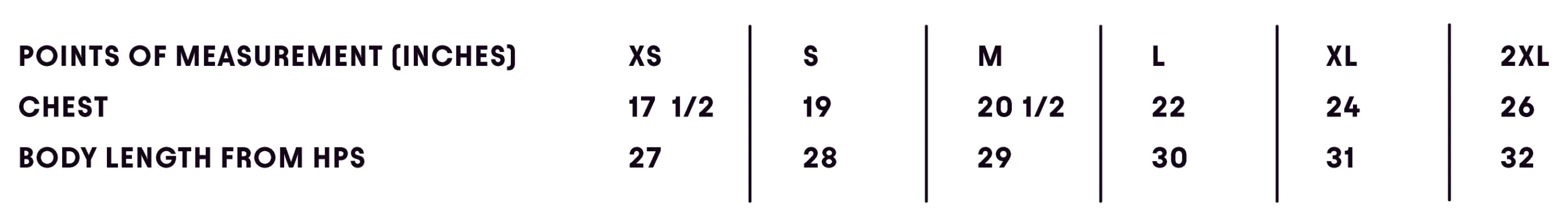 Size Chart IN