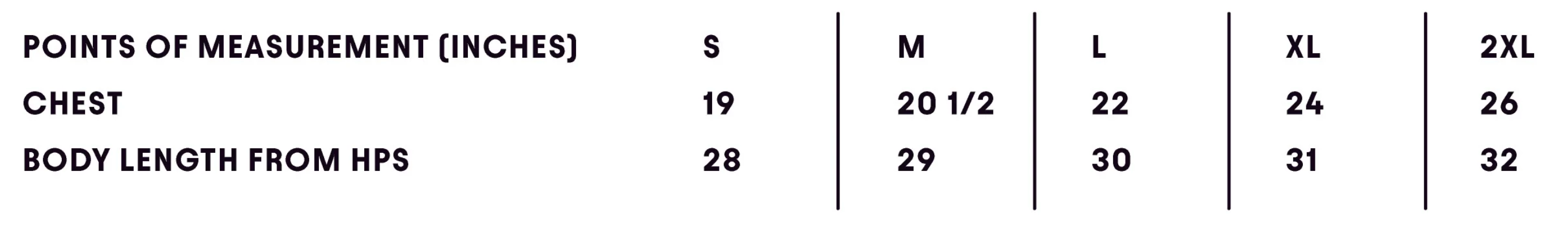 Size Chart IN