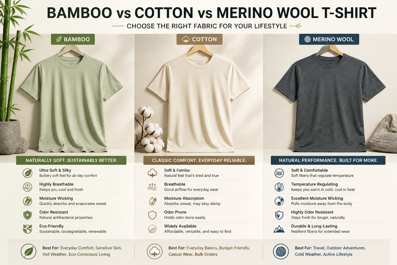 Bamboo vs Cotton vs Merino Wool T-Shirt: Which Fabric Is Actually Worth It?