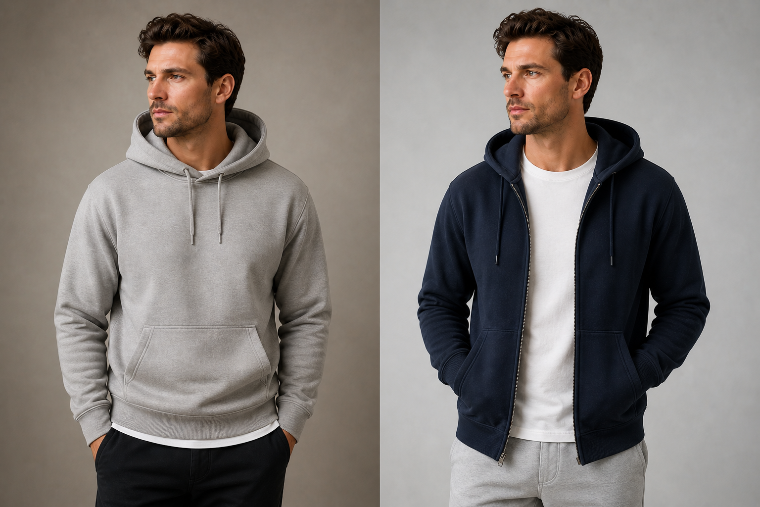 Men Wearing Comfy Hoodies - Navy and Grey