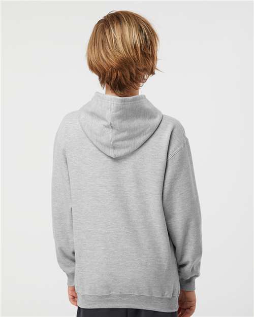 Youth Hooded Sweatshirt — Soft Kids Pullover Hoodie - Heather Grey - Back
