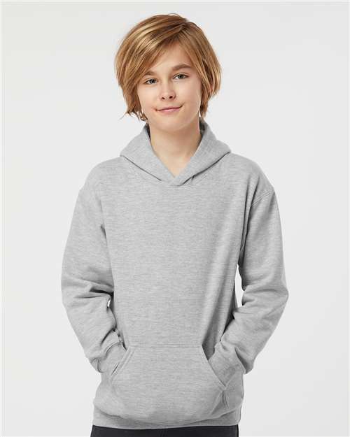 Youth Hooded Sweatshirt — Soft Kids Pullover Hoodie - Heather Grey - Front