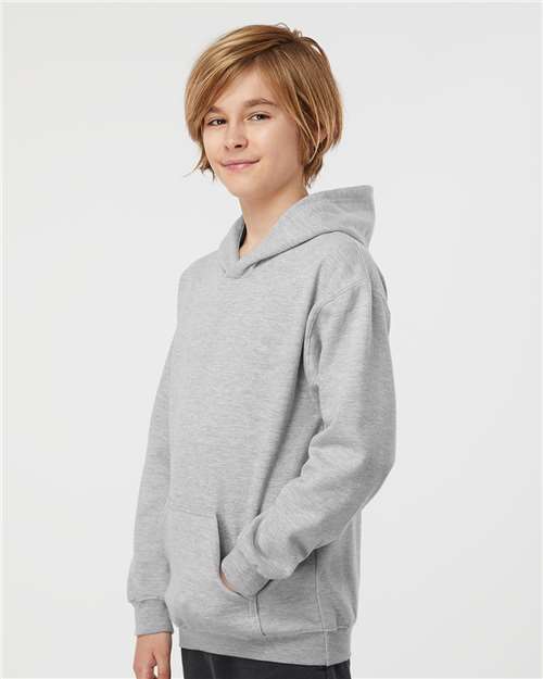 Youth Hooded Sweatshirt — Soft Kids Pullover Hoodie - Heather Grey - Side
