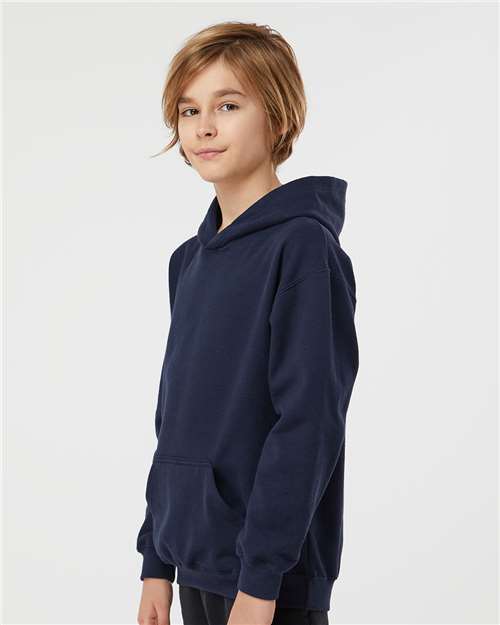 Youth Hooded Sweatshirt — Soft Kids Pullover Hoodie - Navy - Side