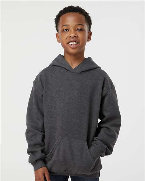 Youth Hooded Sweatshirt — Soft Kids Pullover Hoodie - Heather Charcoal - Front