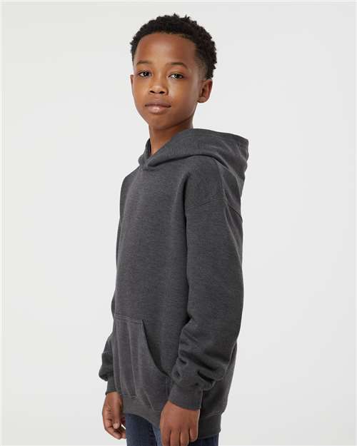 Youth Hooded Sweatshirt — Soft Kids Pullover Hoodie - Heather Charcoal - Side