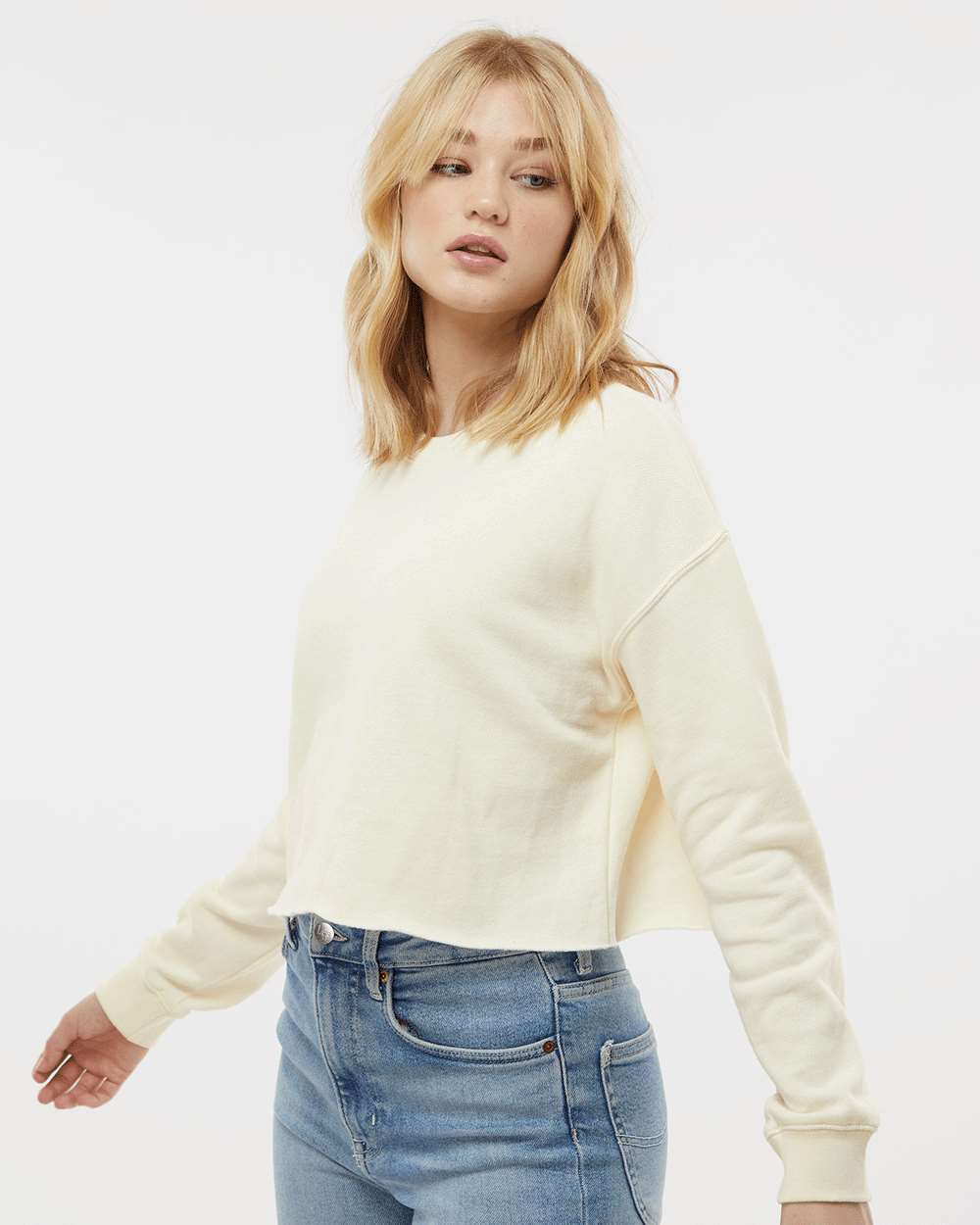 Women's Lightweight Crop Crewneck Sweatshirt - Bone - S
