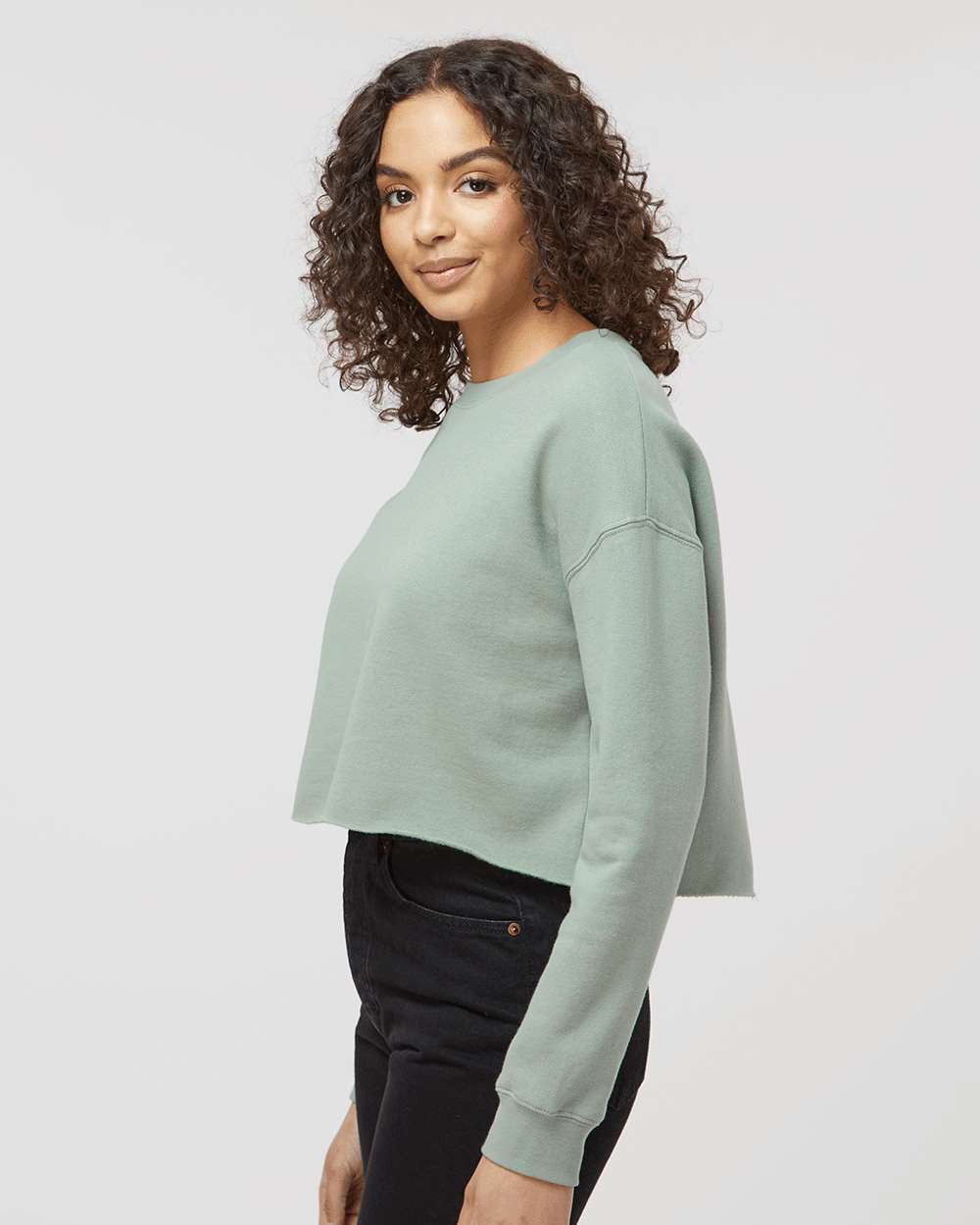 Women's Lightweight Crop Crewneck Sweatshirt - Sage - S