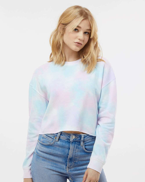 Women's Lightweight Crop Crewneck Sweatshirt - Tie Dye Cotton Candy - XS