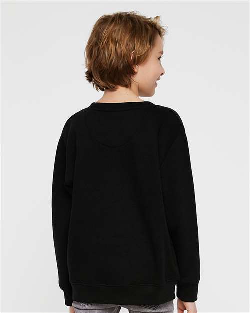 Youth Elevated Fleece Crewneck — Kids Sweatshirt [XS-XL] - Black - Back