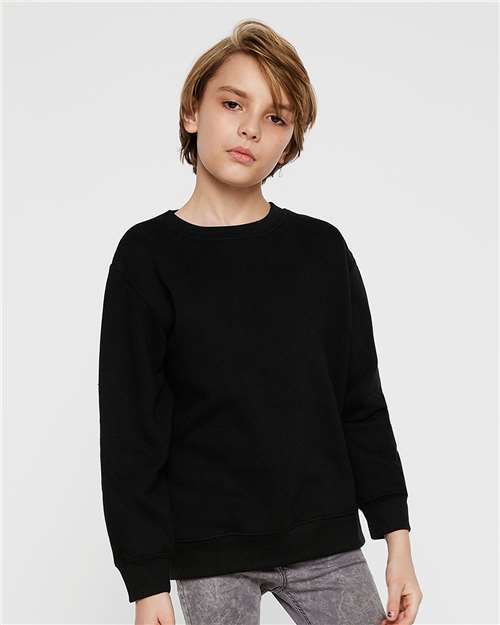 Youth Elevated Fleece Crewneck — Kids Sweatshirt [XS-XL] - Black - Front