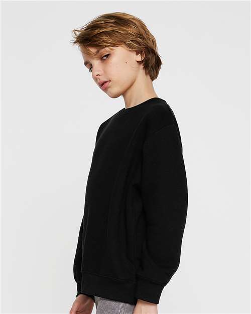 Youth Elevated Fleece Crewneck — Kids Sweatshirt [XS-XL] - Black - Side
