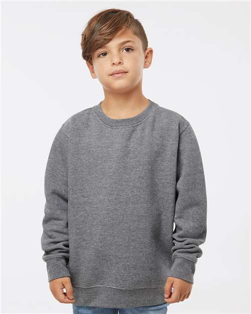 Youth Elevated Fleece Crewneck — Kids Sweatshirt [XS-XL] - Granite Heather - Front