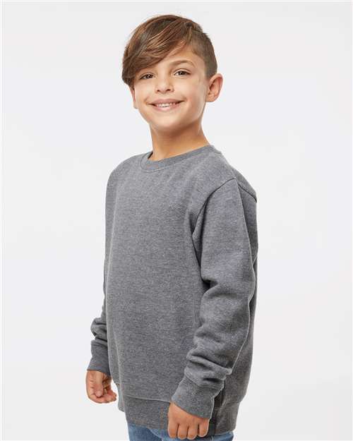 Youth Elevated Fleece Crewneck — Kids Sweatshirt [XS-XL] - Granite Heather - Side