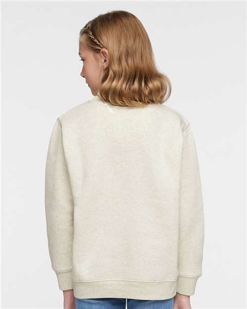 Youth Elevated Fleece Crewneck — Kids Sweatshirt [XS-XL] - Natural Heather - Back