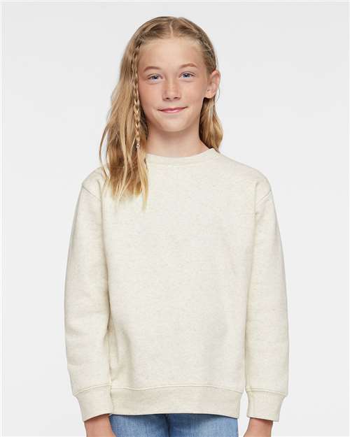 Youth Elevated Fleece Crewneck — Kids Sweatshirt [XS-XL] - Natural Heather - Front
