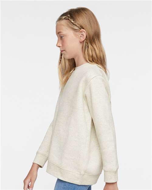Youth Elevated Fleece Crewneck — Kids Sweatshirt [XS-XL] - Natural Heather - Side