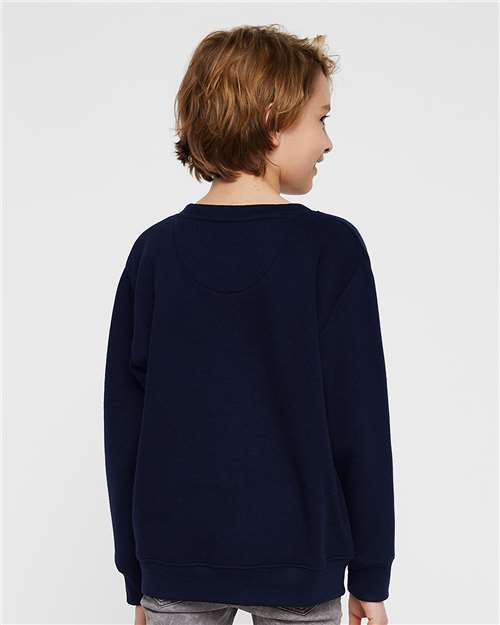 Youth Elevated Fleece Crewneck — Kids Sweatshirt [XS-XL] - Navy - Back