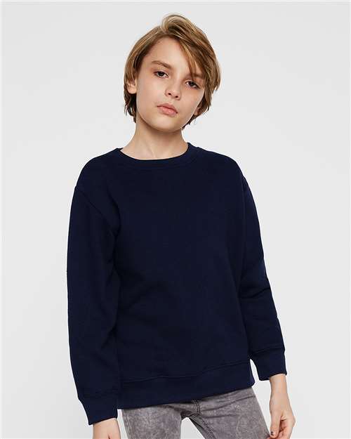 Youth Elevated Fleece Crewneck — Kids Sweatshirt [XS-XL] - Navy - Front