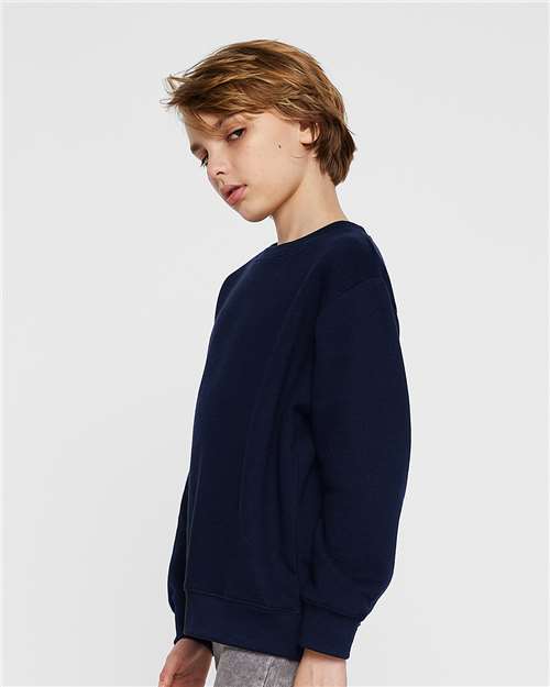 Youth Elevated Fleece Crewneck — Kids Sweatshirt [XS-XL] - Navy - Side