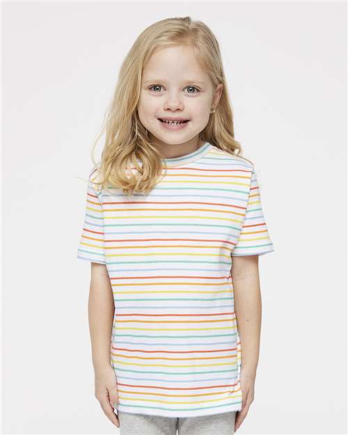 Toddler Fine Jersey T-Shirt — Soft Kids Tee [2T-5T] - Rainbow Stripe - Front
