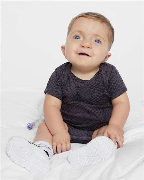 Soft Cotton Baby Onesie — Short Sleeve Infant Bodysuit - Black Reptile - Front