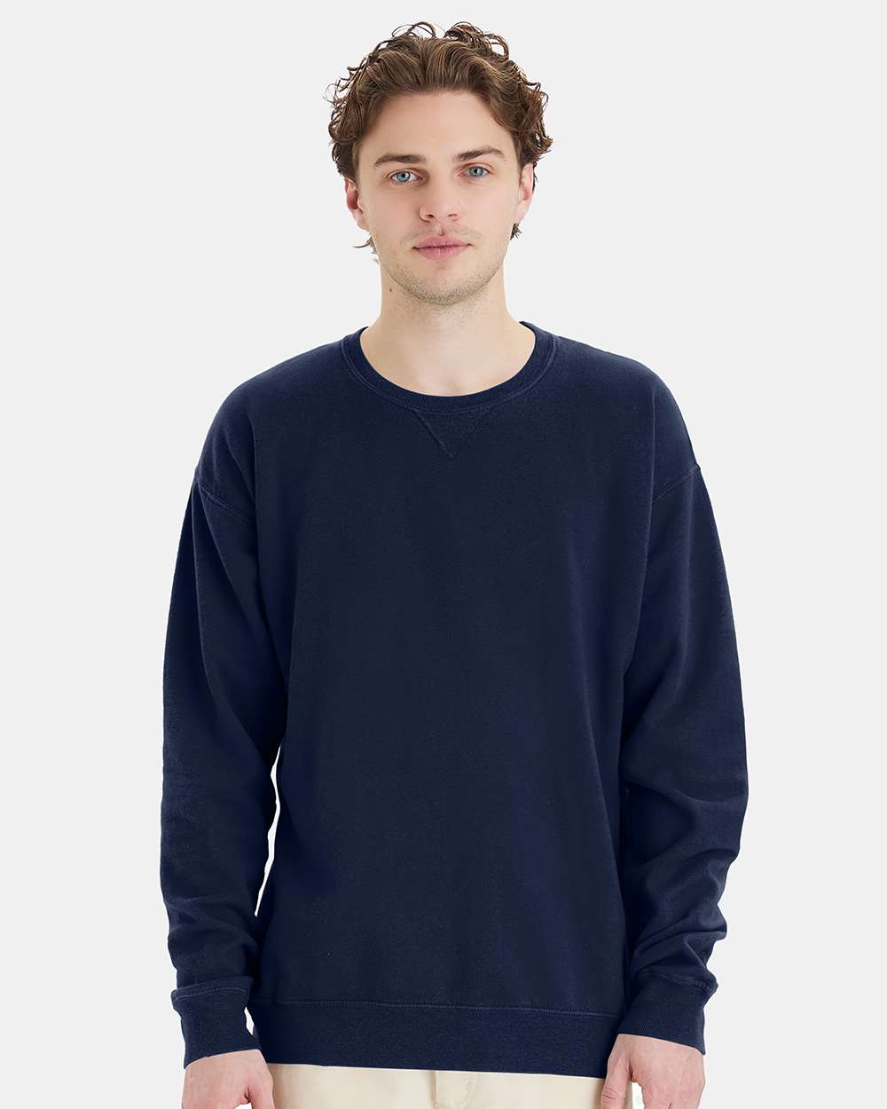 Garment-Dyed Crewneck Sweatshirt in Navy, front view