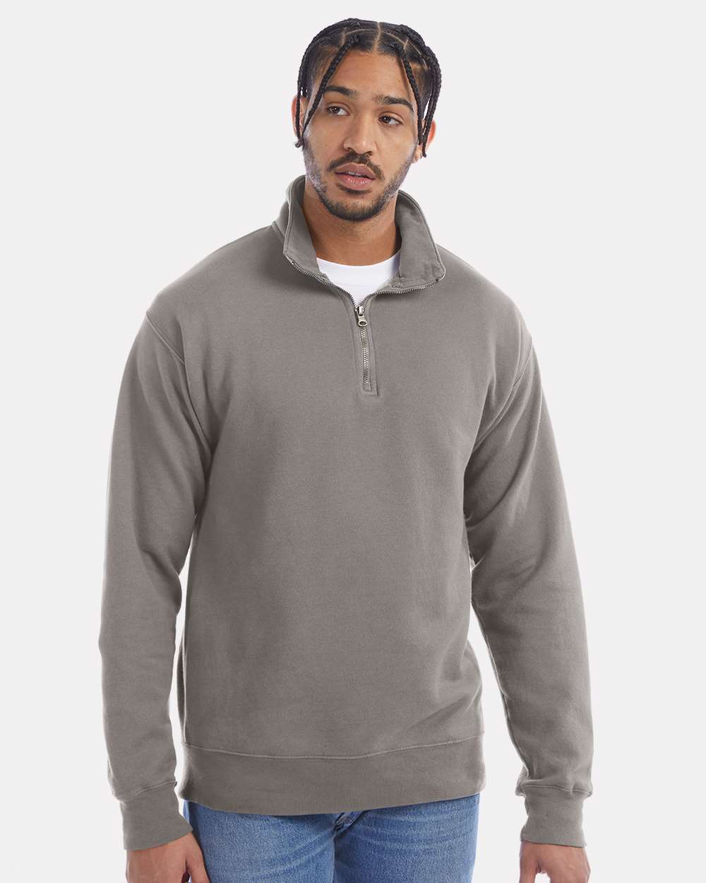 Unisex Garment-Dyed Quarter-Zip Sweatshirt - Concrete Grey - XS