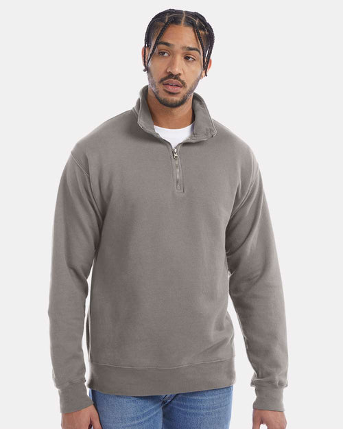 Unisex Garment-Dyed Quarter-Zip Sweatshirt - Concrete Grey - XS