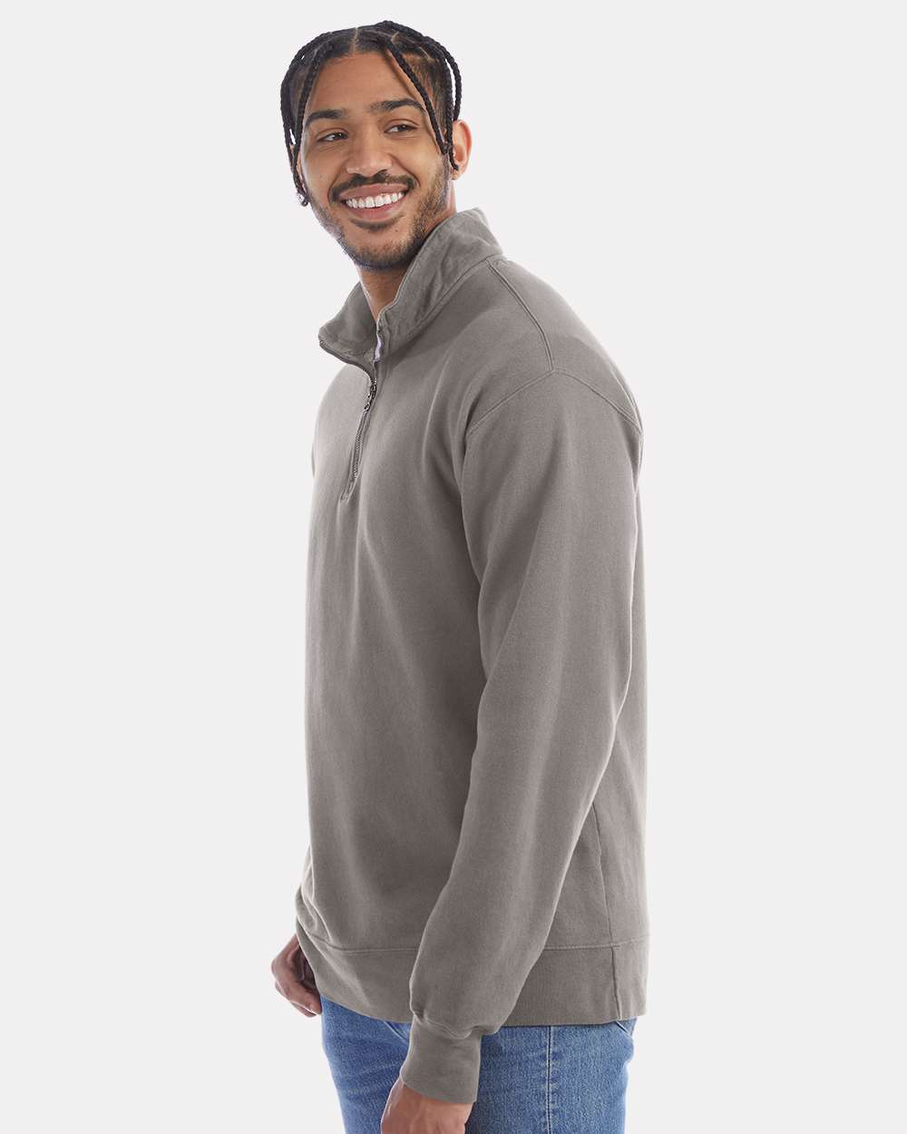 Unisex Garment-Dyed Quarter-Zip Sweatshirt - Concrete Grey - S