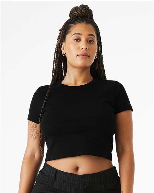 Girls Micro Rib Baby Tee — Cropped Youth T-Shirt - Solid Black Blend - Front
