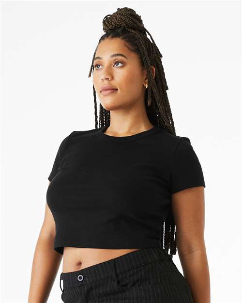 Girls Micro Rib Baby Tee — Cropped Youth T-Shirt - Solid Black Blend - Side