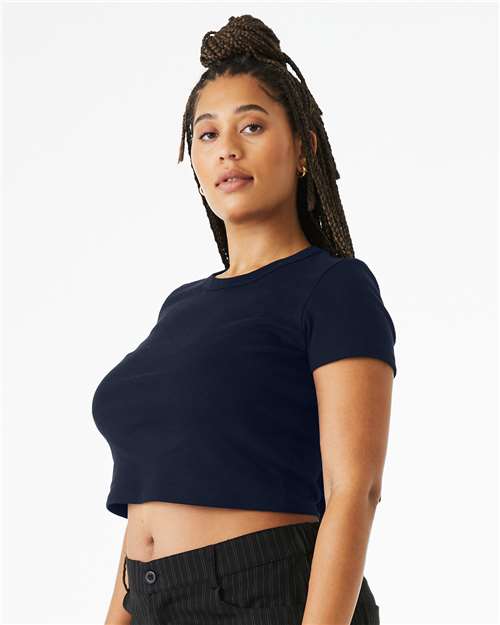 Girls Micro Rib Baby Tee — Cropped Youth T-Shirt - Solid Navy Blend - Side