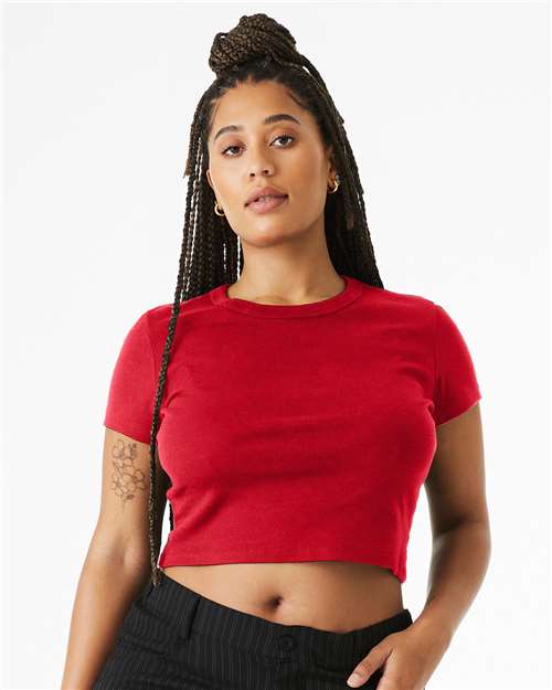 Girls Micro Rib Baby Tee — Cropped Youth T-Shirt - Solid Red Blend - Front