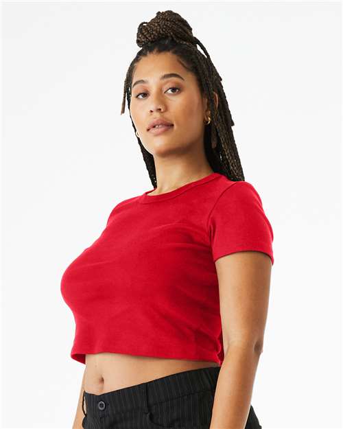 Girls Micro Rib Baby Tee — Cropped Youth T-Shirt - Solid Red Blend - Side