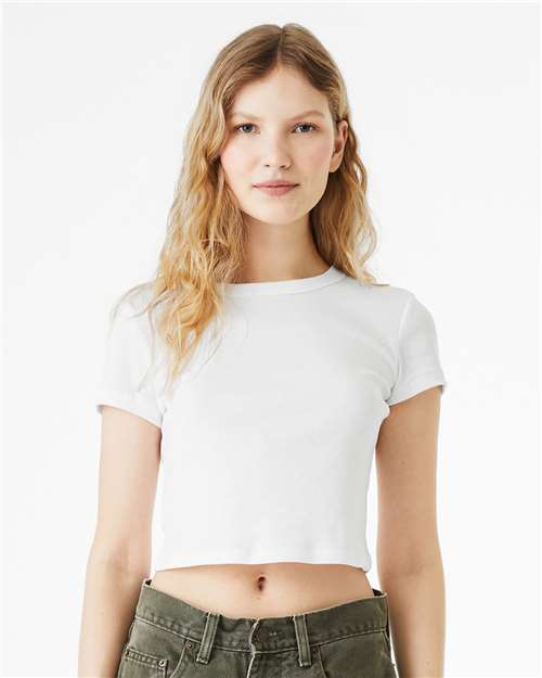 Girls Micro Rib Baby Tee — Cropped Youth T-Shirt - Solid White Blend - Front
