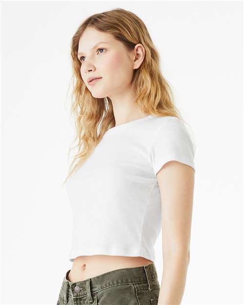 Girls Micro Rib Baby Tee — Cropped Youth T-Shirt - Solid White Blend - Side