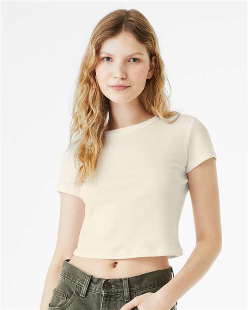 Girls Micro Rib Baby Tee — Cropped Youth T-Shirt - Solid Natural Blend - Front