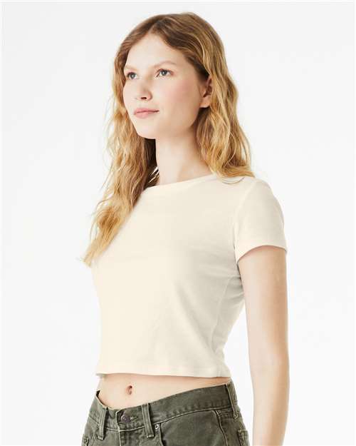Girls Micro Rib Baby Tee — Cropped Youth T-Shirt - Solid Natural Blend - Side