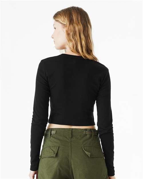 Bella + Canvas 1501 Women's Micro Rib Long Sleeve Tee - Solid Black Blend - Back