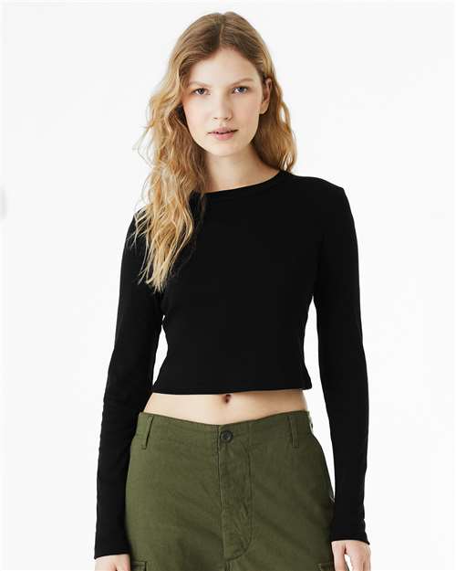 Bella + Canvas 1501 Women's Micro Rib Long Sleeve Tee - Solid Black Blend - Front