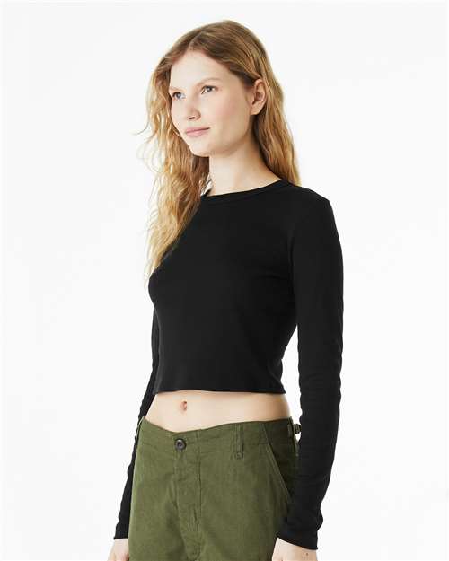 Bella + Canvas 1501 Women's Micro Rib Long Sleeve Tee - Solid Black Blend - Side