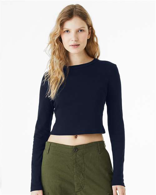 Bella + Canvas 1501 Women's Micro Rib Long Sleeve Tee - Solid Navy Blend - Front