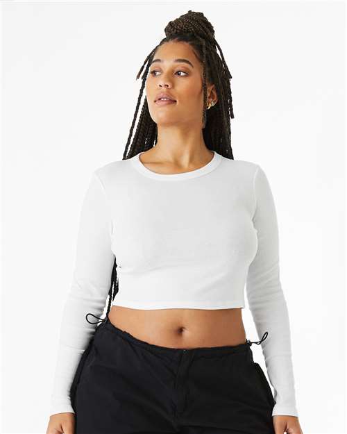 Bella + Canvas 1501 Women's Micro Rib Long Sleeve Tee - Solid White Blend - Front