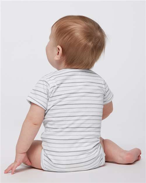 Soft Cotton Baby Onesie — Short Sleeve Infant Bodysuit - Shadow Stripe - Back