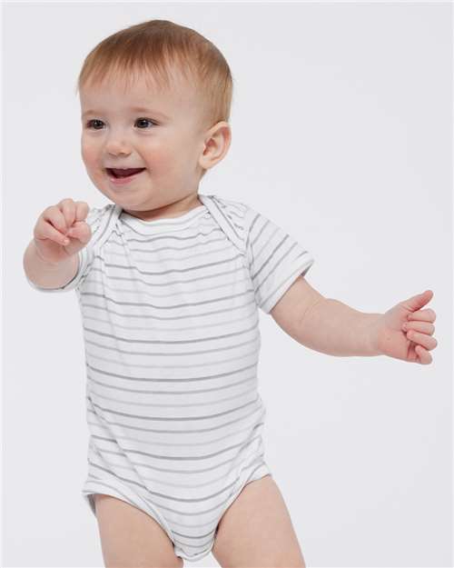 Soft Cotton Baby Onesie — Short Sleeve Infant Bodysuit - Shadow Stripe - Front