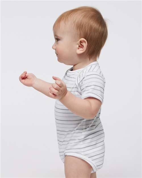 Soft Cotton Baby Onesie — Short Sleeve Infant Bodysuit - Shadow Stripe - Side