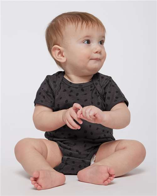 Soft Cotton Baby Onesie — Short Sleeve Infant Bodysuit - Slate Spot - Front