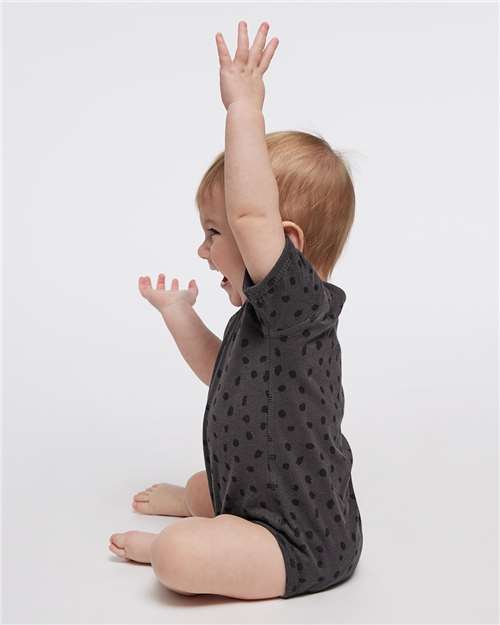 Soft Cotton Baby Onesie — Short Sleeve Infant Bodysuit - Slate Spot - Side