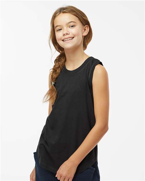 Girls' Relaxed Fine Jersey Tank — Youth Tank Top - Black - Front